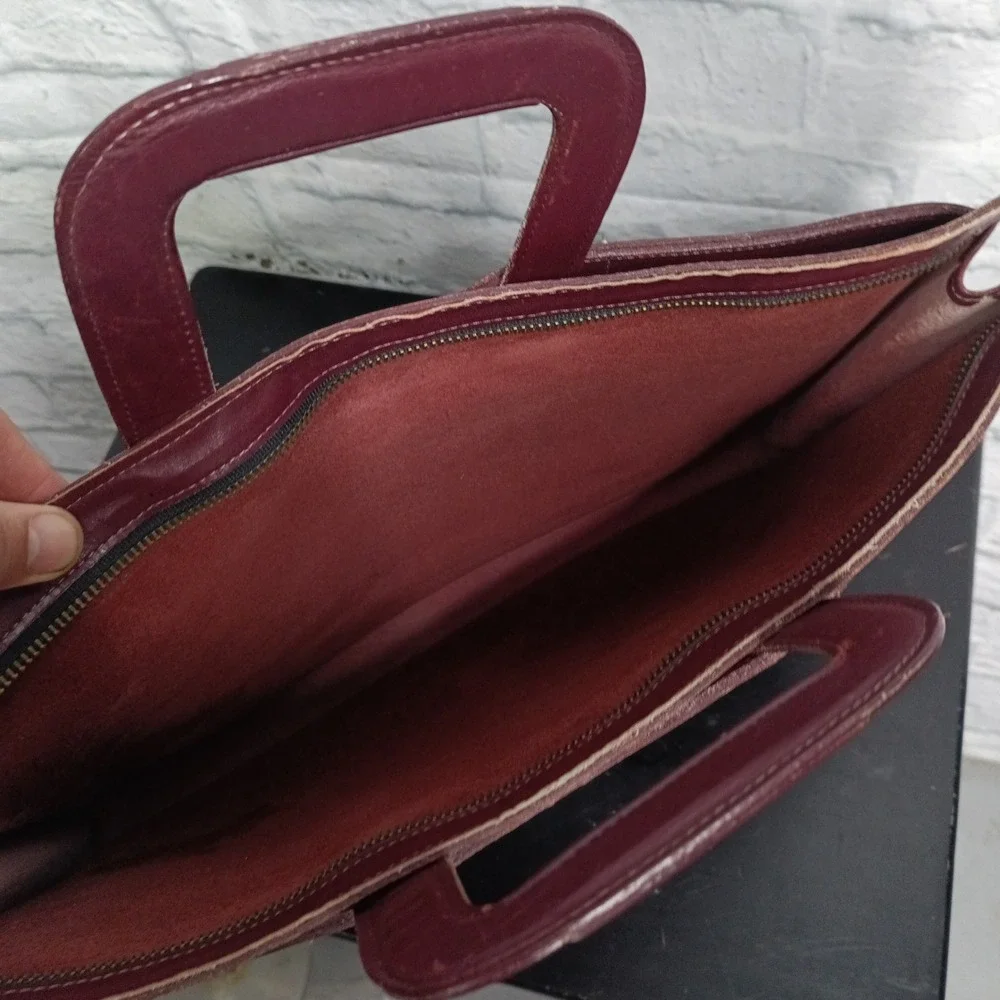 Vintage Burgundy Leather Slim Briefcase Portfolio Document Carrier Bag s9